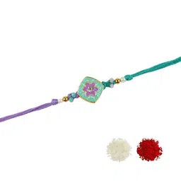 Asthetika Artificial Stones Studded And Beaded Meena Charm Thread Rakhi With Roli Chawal image 3