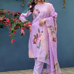 C J Enterprise Women Floral Printed Regular Kurta with Trousers & With Dupatta image 2