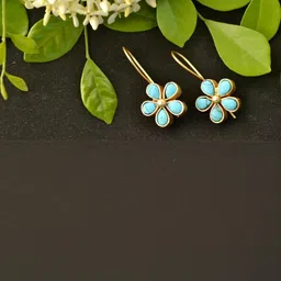 SHREEVARAM Gold-Plated Onyx Floral Drop Earrings image 1