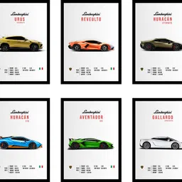 Pack of 6 - Lamborghini Art Wall Framed Posters 8x12 inch (A4 Size) Included Seamless Pins Hooks Wall Decor Framed Posters Wall Art For Bedroom, Living room, Office. Fine Art Print-image-42