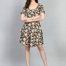 DressBerry Floral Print Puff Sleeve A-Line Dress-image-16