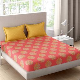 Portico Sparkle Peach-Coloured Ethnic Cotton 144 TC Double Queen Bedsheet Set-2.24mx2.54m-picture-13