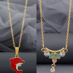 SZN Set Of 2 Gold-Plated Enamelled Quirky Shaped Pendant With Chain-image-65
