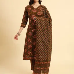 Yufta Women Floral Embroidered Regular Sequinned Pure Cotton Kurta with Trousers & With Dupatta-picture-32