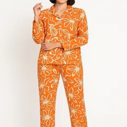 GAB Women Floral Printed Lapel Collar Shirt With Pyajamas Night Suits-picture-27