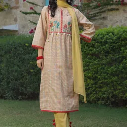 AARAAS Women Regular Thread Work Pure Cotton Kurta with Trousers & With Dupatta image 4