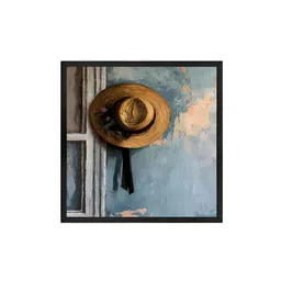 999Store Blue & Brown Canvas Straw Hat On Wall Art image 5