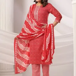 Indo Era Women Printed Regular Thread Work Pure Cotton Kurta with Trousers & With Dupatta image 4