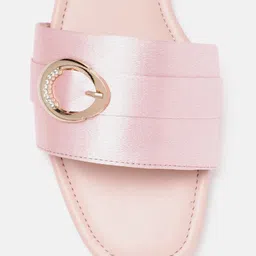 glitchez Women Satin Finish Open Toe Flats with Buckle Detail image 4