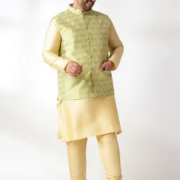 SOJANYA PLUS Plus Size Mandarin Collar Straight Kurta With Pyjamas & Nehru Jacket image 4