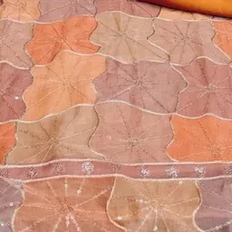 KALINI Orange Organza Position Print With Sequence Work Unstitched Dress Material image 4