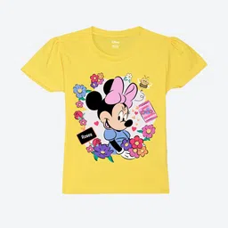 Wear Your Mind Girls Minnie Mouse Printed Puff Sleeves Pure Cotton T-shirt-image-19
