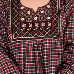 MAYA PRINT Women Checked Embroidered Maxi Nightdress image 3