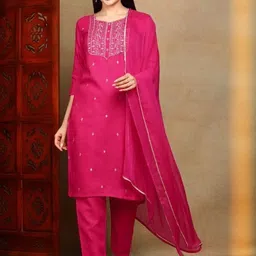 TANHAJI FAB Women Embroidered Regular Kurta with Trousers & With Dupatta-picture-53