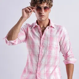 HERE&NOW Men Spread Collar Checked Casual Shirt-picture-36