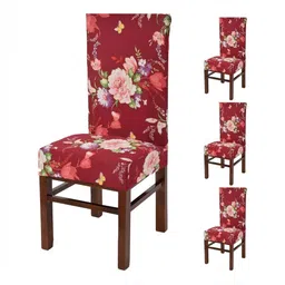 Yellow Weaves Red & Pink 4 Pieces Floral Printed Stretchable Chair Covers-image-71