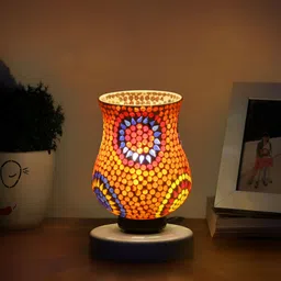 Aura White & Red Textured Abstract Shaped Glass Table Lamp With Wooden Base image 5