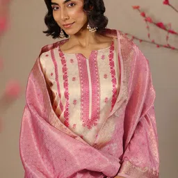 Libas Woven Design Round Neck Straight Kurta With Trousers & Dupatta-picture-17