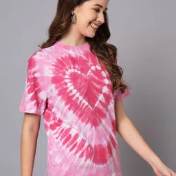 the dry state Women Tie & Dye Round Neck Pure Cotton Pink T-Shirt image 3