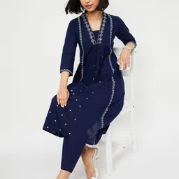 max Women Embroidered Regular Thread Work Kurta with Trousers-image-7