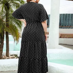 DressBerry Curve Women Polka Dot Print Flared Sleeve Fit & Flare Midi Dress image 3
