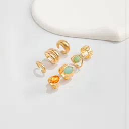 StyleCast x Revolte Women Set Of 7 Gold-Plated Stones Studded Adjustable Finger Rings image 3