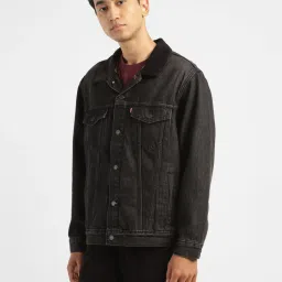 levi's Men's Solid Black Collar Neck Trucker Jacket image 4