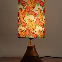 ExclusiveLane Lumespace Brown & Blue Floral Printed Wooden Cylindrical Shaped Table Lamp-picture-10