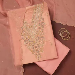 Koskii Floral Embroidered Sequinned Organza Unstitched Dress Material-picture-12