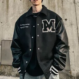 KPOP Men Brand Logo Colourblocked Varsity Jacket with Embroidered-picture-15