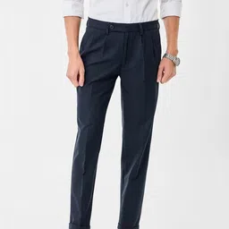 Snitch Men Checked Slim Fit Pleated Trousers-picture-49