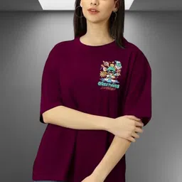 Parona Graphic Round Neck Oversized Drop Shoulder Sleeves Printed Cotton T-shirt-picture-12