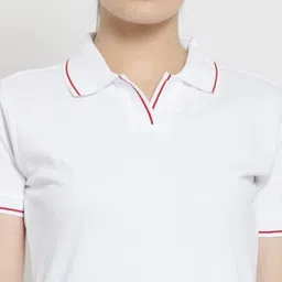 scott international Women Solid Polo Neck Pure Cotton White T-Shirt image 5