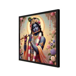 999Store Pink & Grey Krishna With Flowers Canvas Painting Wall Art image 4