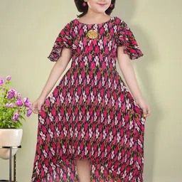 Kidotsav Floral Printed Flutter Sleeve Maxi Dress image 1