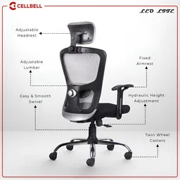 CELLBELL C110 Leo Grey & Black High Back Mesh Office Arm Chair image 2