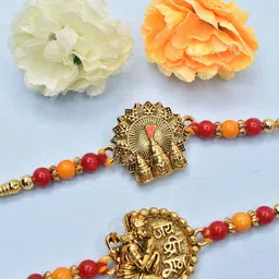 MEIRA JEWELLERY Set Of 2 Kundan Studded Rakhi With Roli Chawal & Greeting Card-picture-34