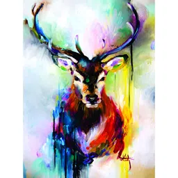 Inephos Blue And Red Birds And Animals Printed Deer Canvas Wall Art-image-3