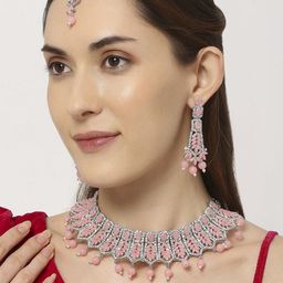 VATSALYA creation Alloy Gold- plated Pink Jewellery Set-picture-14