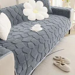 DREAM CARE Grey & Grey Printed 3 Piece Sofa Cover With Arms image 2