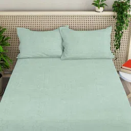 Myntra Elegant Homes Green & White 300 TC Woolen Double King Bedsheet Set 2.50 m x 2.25 m image 5