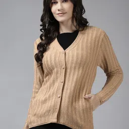 The Roadster Lifestyle Co Striped V-Neck Woollen Cardigan-image-24