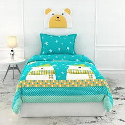 LORETO Blue Conversational 186 TC Single Bedsheet with 1 Pillow Covers-picture-37