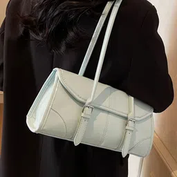 LULU & SKY Women Solid Structured Buckle Detail Shoulder Bag image 5