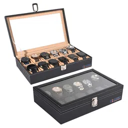 Kuber Industries Golden & Black 2 Pcs Premium Faux Leather 12 Slots Wrist Watch Organisers-picture-44