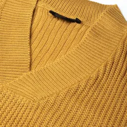 roadster Women Striped V Neck Yellow Sweater image 2