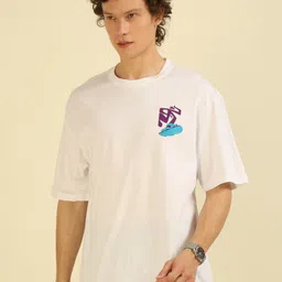 Mast & Harbour Men Printed Drop-Shoulder Sleeves Bio Finish Raw Edge T-shirt image 4