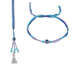 Sangria Set Of 2 Evil Eye Beaded Bhaiya Bhabhi Rakhi with Roli Chawal Chandan & Mishri image 3