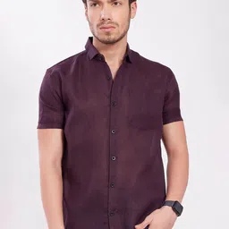 THE BEETEL HOUSE Men Comfort Slim Fit Textured Spread Collar Linen Casual Shirt-picture-21