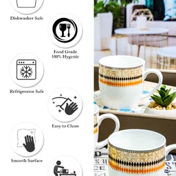 SONAKI White & Orange Colored 6 Pieces Printed Mugs 180ml image 5